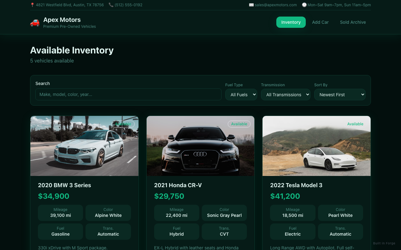 Auto Sales Lead Capture preview